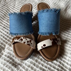 Cato Blue Denim and Brown Cow Print Heels